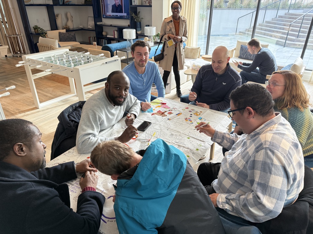 Group coloring and connecting at a community event